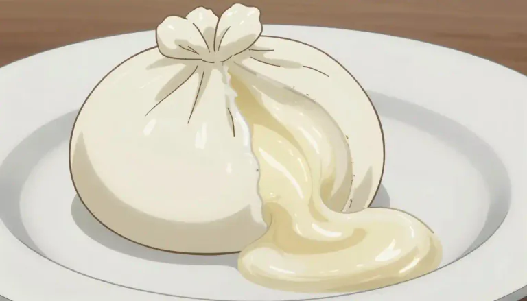 Visual representation of "burrata" - A type of fresh Italian cheese made from mozzarella and cream, characterized by its soft and creamy interior.
