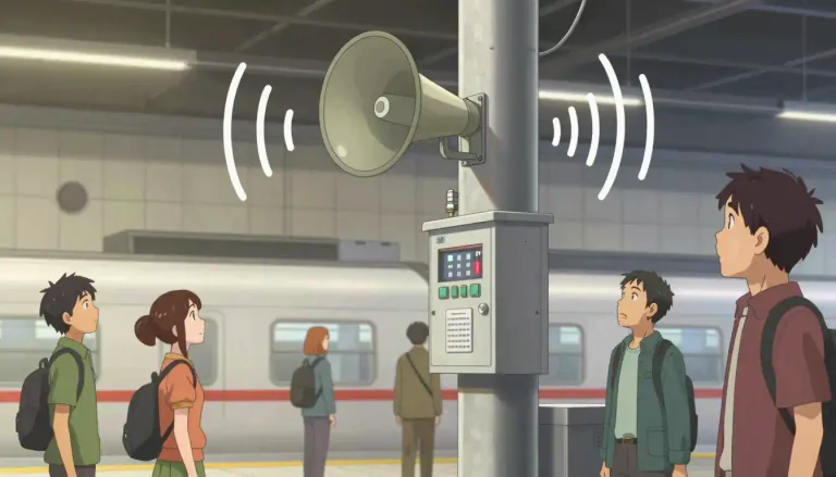 Visual representation of "tannoy" - A tannoy is a loudspeaker system used for making announcements in public places.