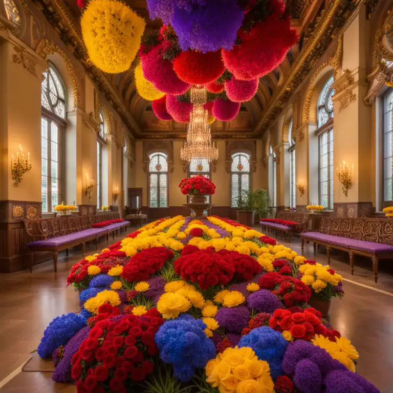 Visual representation of "riotous" - Full of bright or striking color.