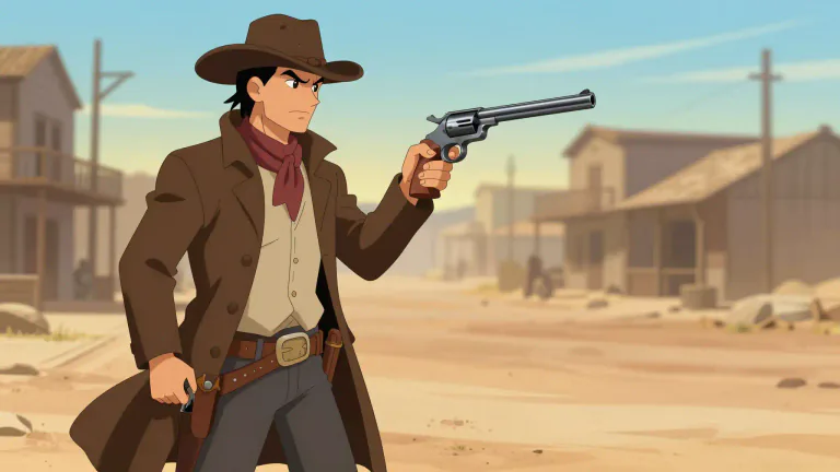 Visual representation of "gunslinger" - A person who is skilled in using guns, especially in the context of the American Wild West.