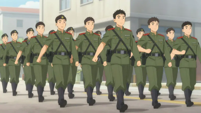 Visual representation of "march" - To walk in a purposeful, measured way, usually in a group or in a formal event