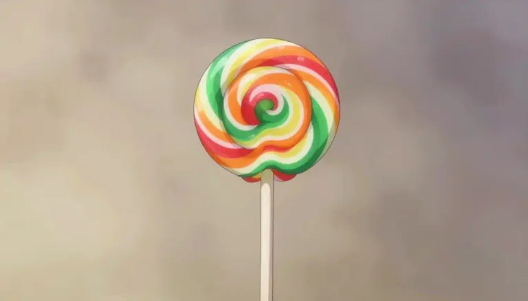 Visual representation of "lollipop" - A sweet candy which is round and is attached to a stick