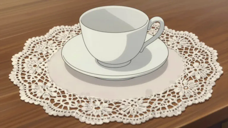 Visual representation of "doilie" - A small ornamental mat or decorative cloth, typically made of lace or paper, used to protect surfaces and enhance table settings.
