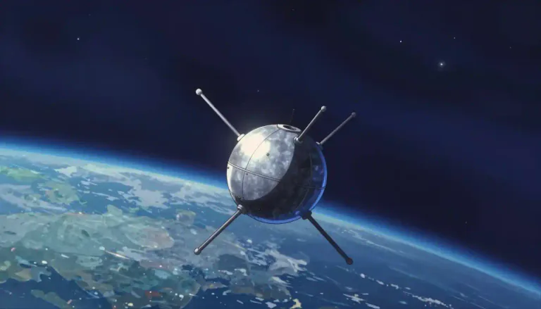 Visual representation of "sputnik" - A small artificial satellite launched into orbit, especially the first one sent by the Soviet Union in 1957.