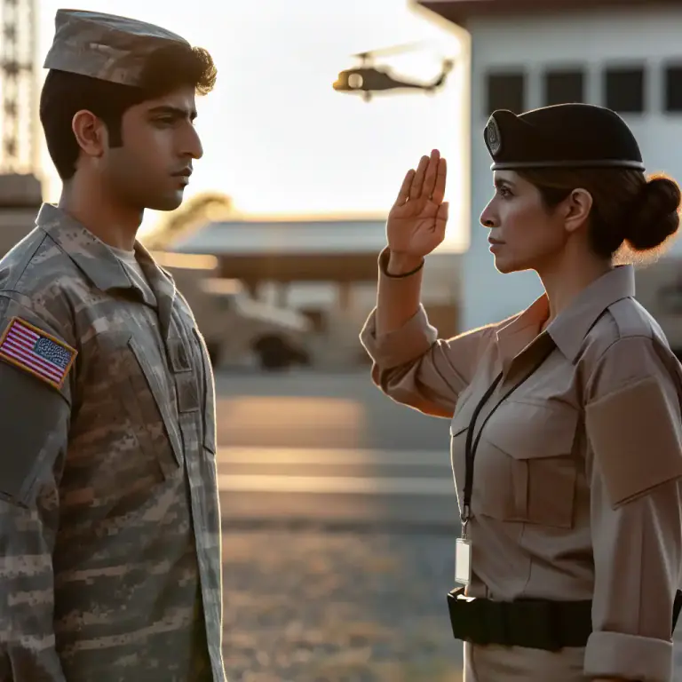 Visual representation of "sir" - A respectful term used by soldiers to address a male superior officer.