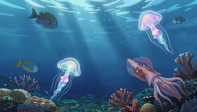Visual representation of "undersea" - Located, occurring, or happening below the surface of the sea.