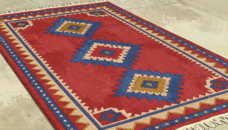 Visual representation of "kilim" - A kilim is a type of flat woven rug originating from the Middle East, featuring geometric designs.
