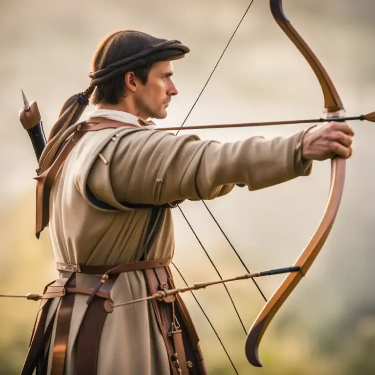 Visual representation of "bow" - A weapon made of a curved piece of wood or other material that is used to shoot arrows