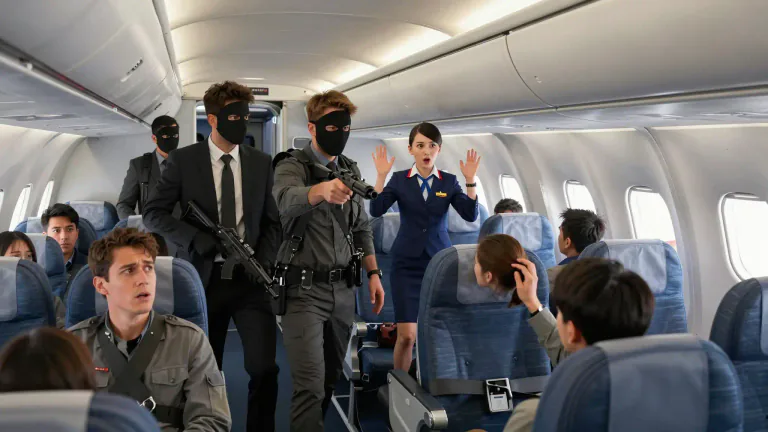 Visual representation of "hijacking" - To take control of a vehicle or airplane by using force, usually with the intention of committing a crime.