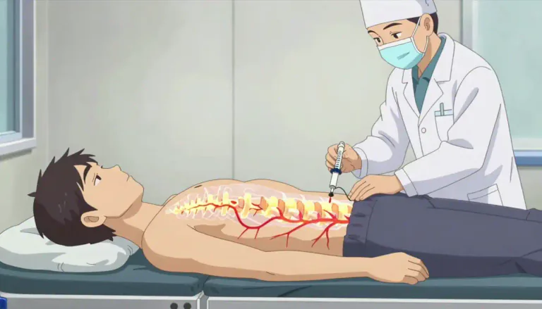 Visual representation of "myelogram" - A medical imaging technique that visualizes the spinal cord and nerve roots by injecting a contrast dye into the spinal canal.