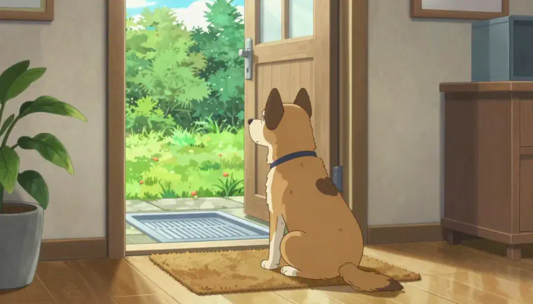 Visual representation of "housebroken" - A term describing a pet, particularly a dog, that is trained to eliminate waste in designated areas, usually outside.