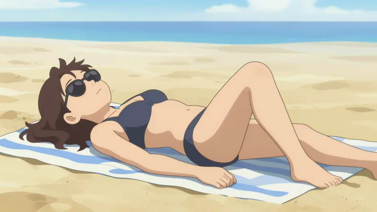 Visual representation of "sunbather" - A person who lies or sits in the sun to relax or tan.