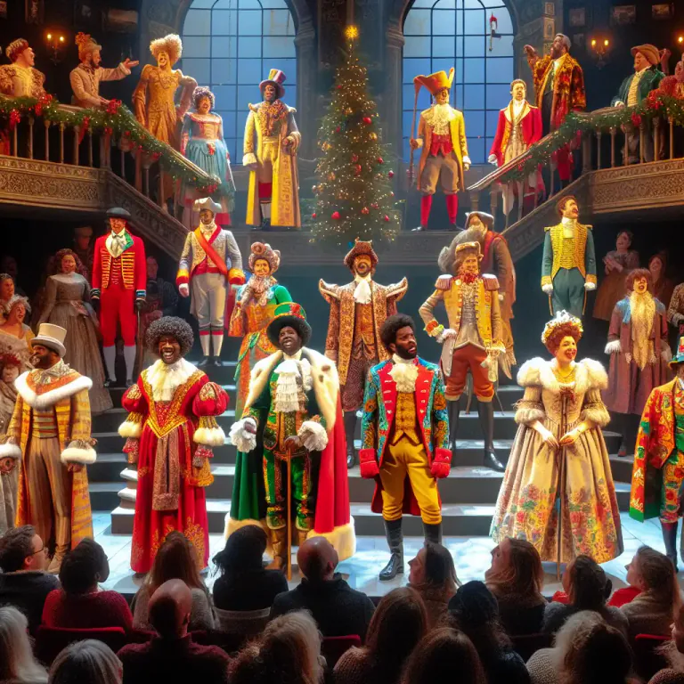 Visual representation of "pantomime" - A traditional style of British theater performed during Christmas, involving singing, comedy, and audience participation.