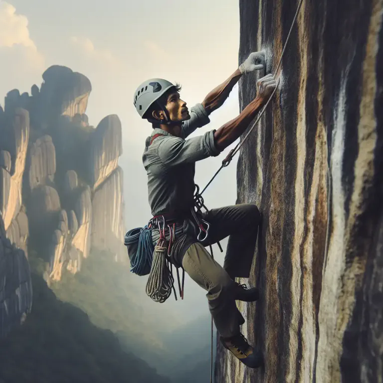 Visual representation of "trad" - Short for traditional climbing, a style of rock climbing where the climber places all gear required to protect against falls, and removes it when a pitch is complete.