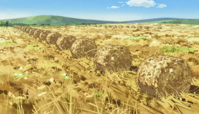 Visual representation of "windrow" - A row of cut grass or grain that has been placed in a long, narrow pile for drying.