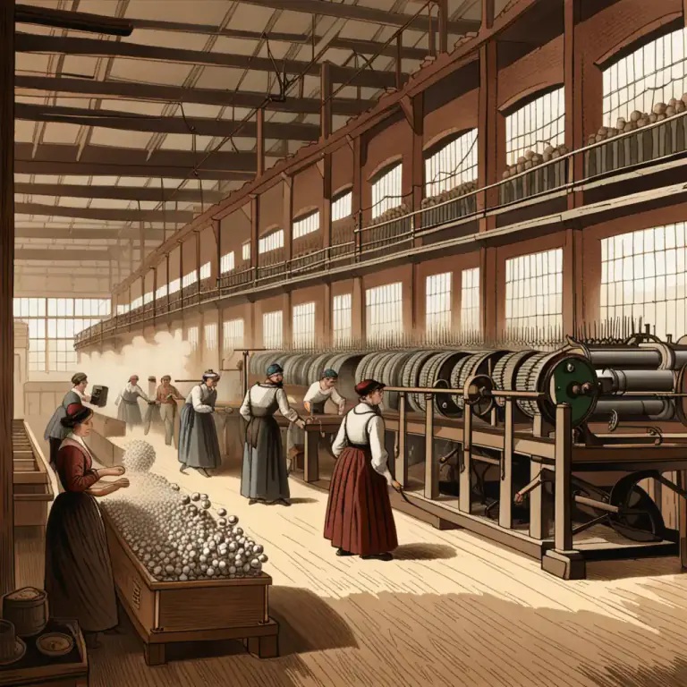 Visual representation of "mule" - A spinning machine with multiple spindles.