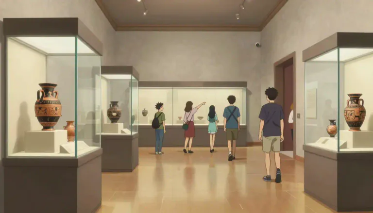Visual representation of "exhibition" - A public display of works of art or items of interest.
