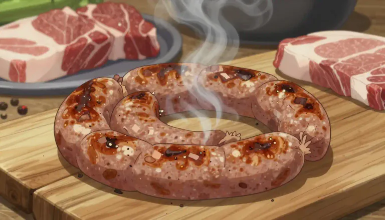 Visual representation of "andouille" - A type of smoked sausage made from pork, often seasoned with spices, associated with Cajun and Creole cooking.