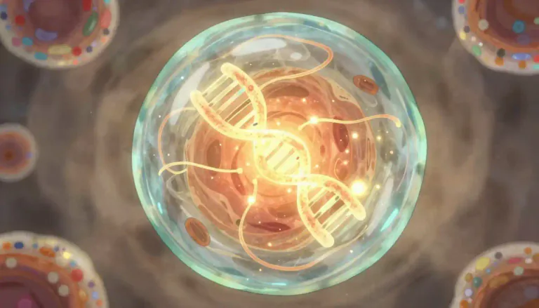 Visual representation of "intranuclear" - Relating to or occurring within the nucleus of a cell or atom.