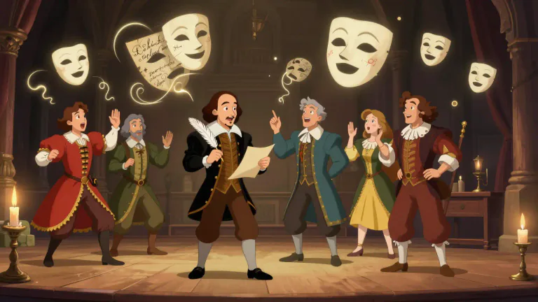 Visual representation of "shakespearian" - Relating to William Shakespeare or his works, characterized by a distinctive literary style and use of language.