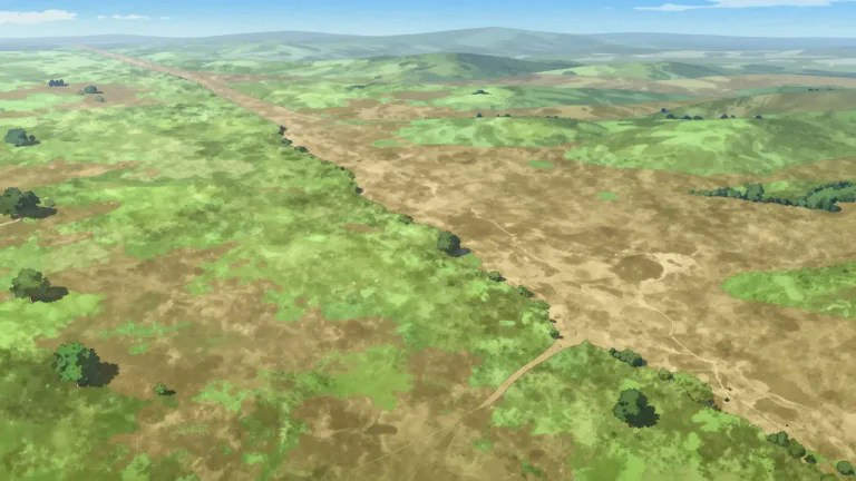 Visual representation of "panhandle" - A long narrow piece of land that extends from a larger area.