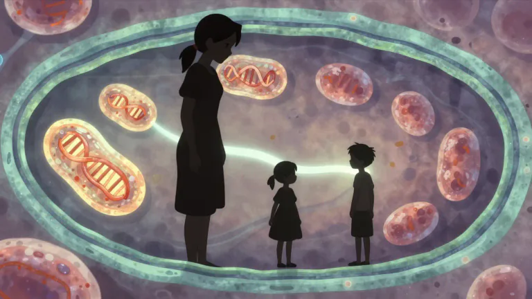 Visual representation of "mtdna" - Mitochondrial DNA (mtDNA) is the genetic material found in mitochondria, which are small structures within cells that produce energy. It is transmitted only from mother to offspring.