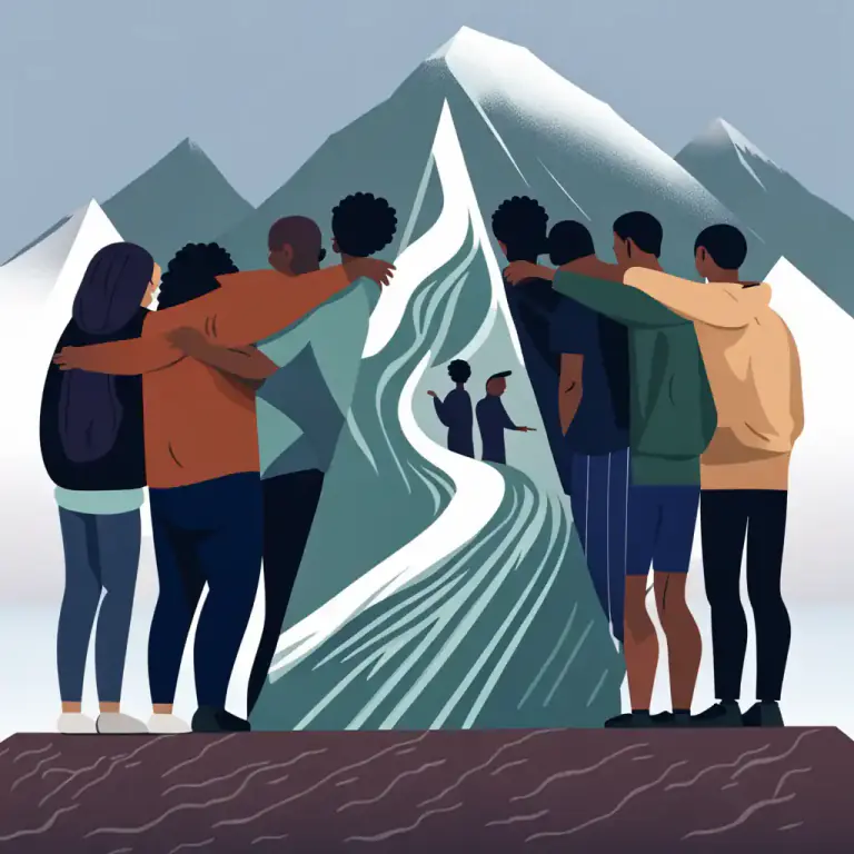 Visual representation of "stick together" - To stay close or united with others, especially when facing a challenge or difficulty