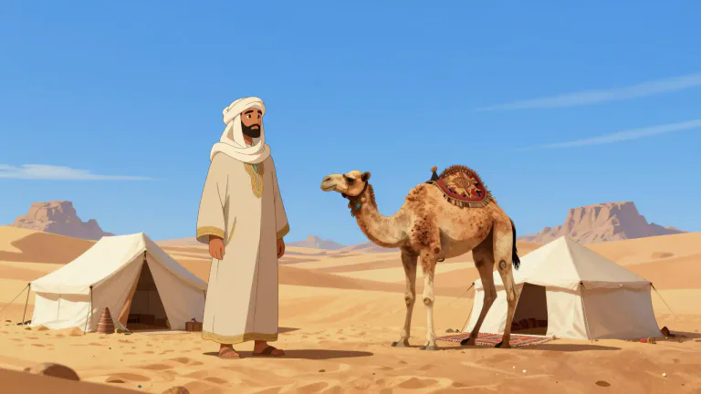 Visual representation of "sahrawi" - A member of a nomadic people living in the Sahara Desert, particularly in the region of Western Sahara.