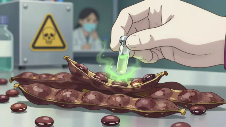 Visual representation of "ricin" - A toxic protein derived from castor beans that can cause severe illness or death if ingested or inhaled.