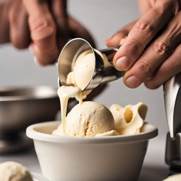 Visual representation of "scoop" - To pick up and move a small amount of a loose or soft substance using a tool or your hands.