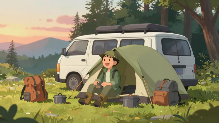 Visual representation of "camper" - A person who stays outdoors in a tent or camping vehicle for recreation.