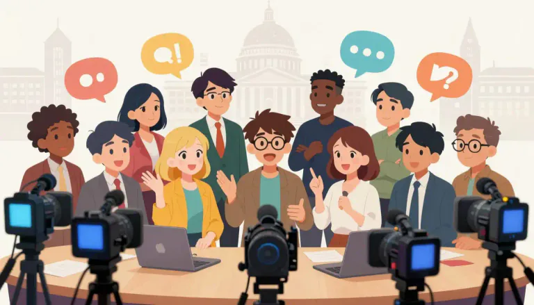 Visual representation of "commentariat" - A group of commentators on social or political issues, especially as a cohesive entity.