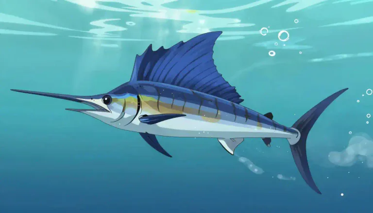 Visual representation of "sailfish" - A fast fish found in warm seas, recognized for its elongated body and prominent dorsal fin.