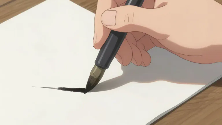 Visual representation of "downstroke" - A downward stroke made by a pen or brush, typically used in writing or drawing.