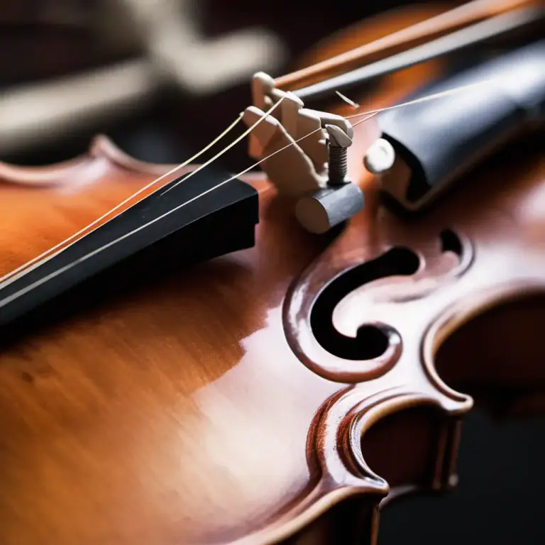 Visual representation of "tailpiece" - A component located at hindmost part of a stringed instrument, like a violin, guitar, etc. It anchors the strings to the instrument.