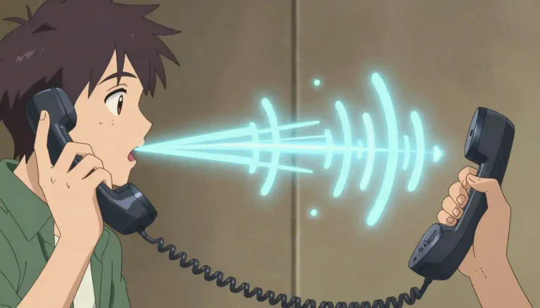 Visual representation of "telephone" - A device used to talk to someone far away by converting sound into electrical signals and then back into sound.
