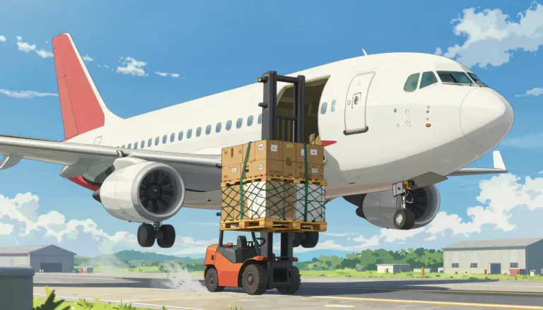 Visual representation of "airfreight" - The transport of goods by aircraft.