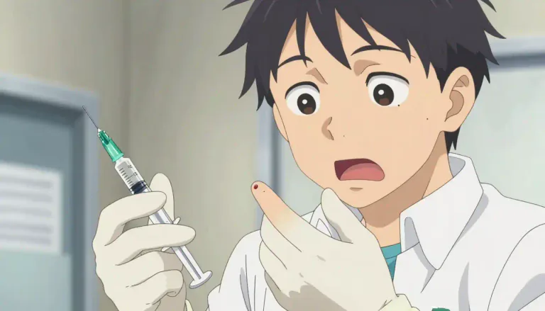Visual representation of "needlestick" - A needlestick is an injury that happens when a needle accidentally punctures the skin, which can lead to exposure to infections.