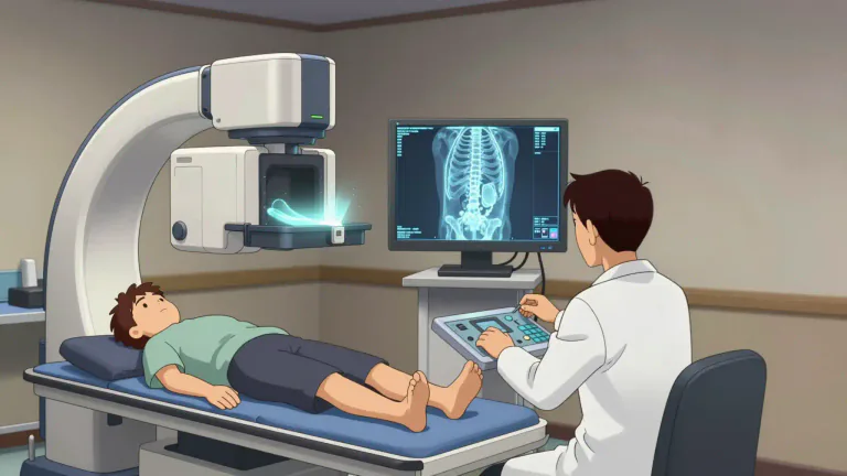 Visual representation of "fluoroscopic" - Relating to a type of imaging that uses X-rays to obtain real-time moving images of the interior of a patient’s body.