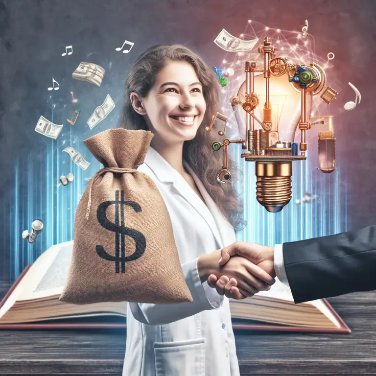 Visual representation of "royalty" - A sum of money paid to a patentee for the use of a patent or to an author or composer for each copy of a book sold or for each public performance of a work