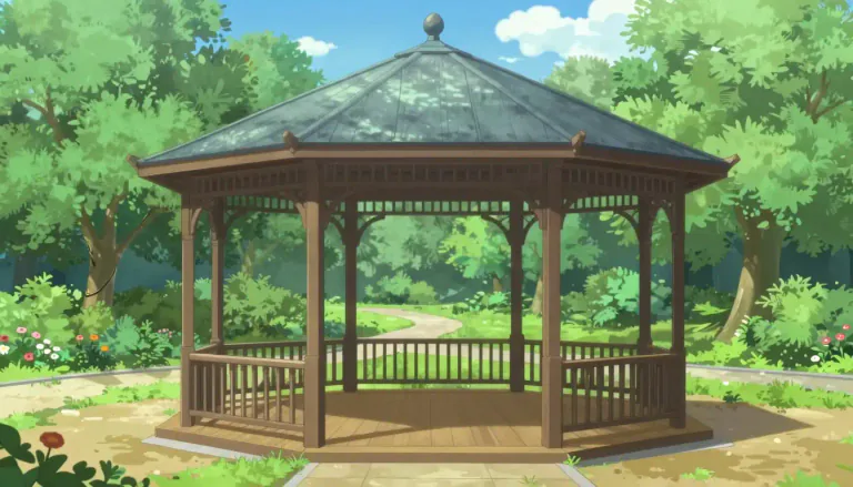 Visual representation of "gazebo" - A gazebo is a freestanding, open structure with a roof, usually found in gardens or parks, providing a shaded area for relaxation or entertainment.