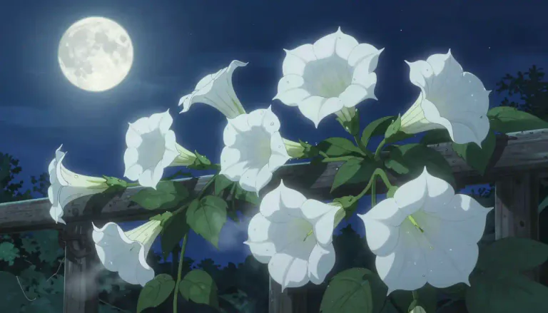 Visual representation of "moonflower" - A moonflower is a type of flowering plant that blooms at night, often known for its fragrant white flowers.