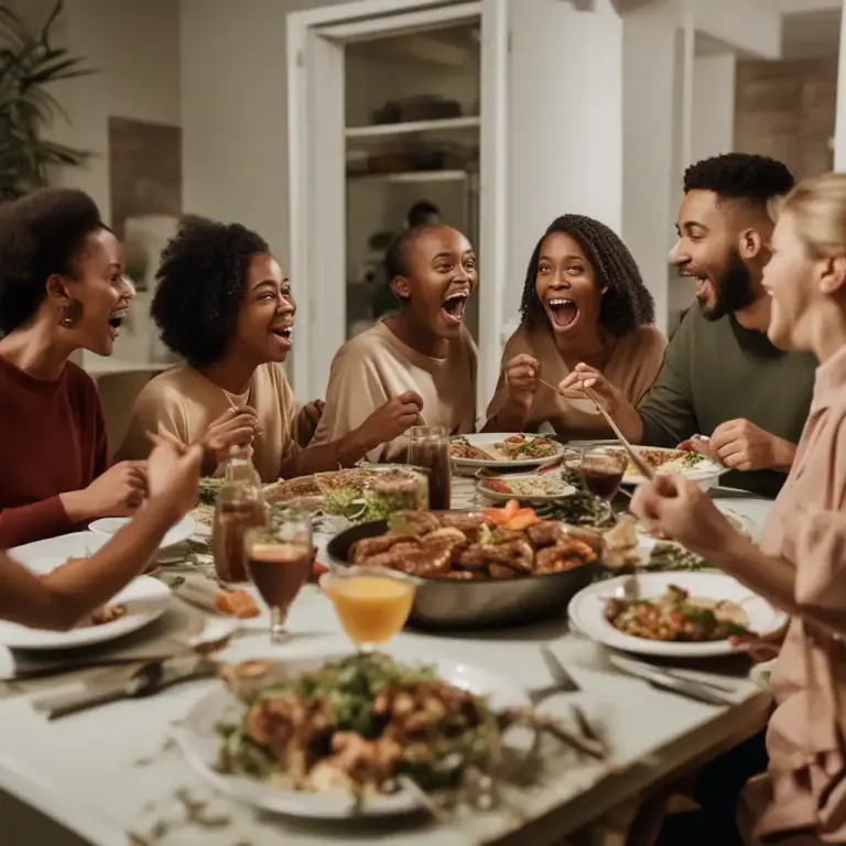 Visual representation of "tuck" - To eat a lot of food with enthusiasm.