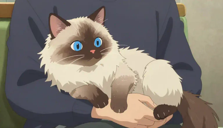 Visual representation of "ragdoll" - A breed of domestic cat that is known for its docile and calm nature, often becoming limp when held.