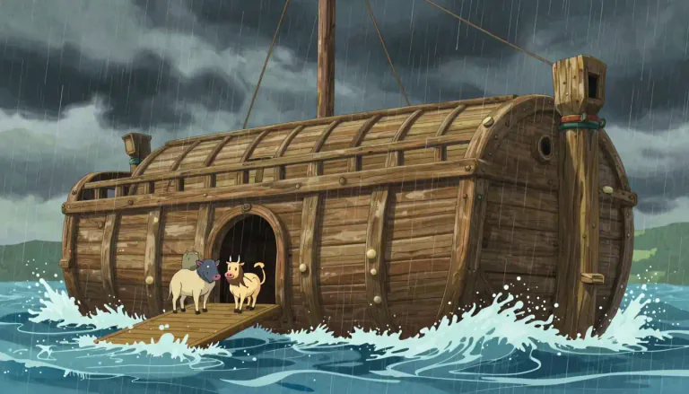 Visual representation of "ark" - A large boat, especially in biblical references, designed to save living creatures from flood.