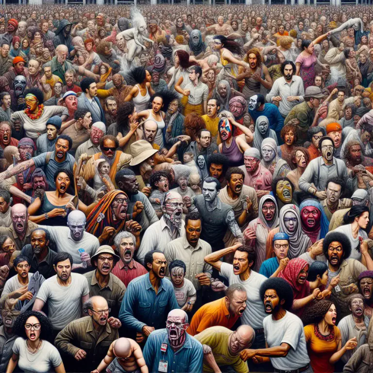 Visual representation of "riotous" - Involving a lot of violence and uncontrolled behavior.