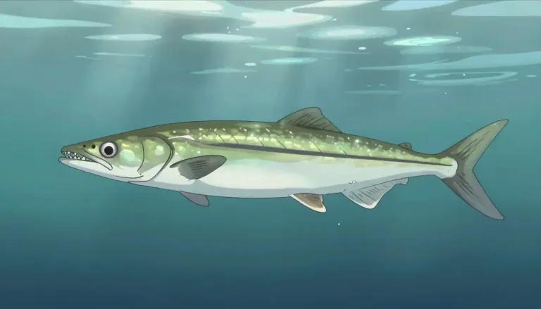 Visual representation of "garfish" - A long, thin fish that lives in the sea, known for its sharp teeth and greenish color.