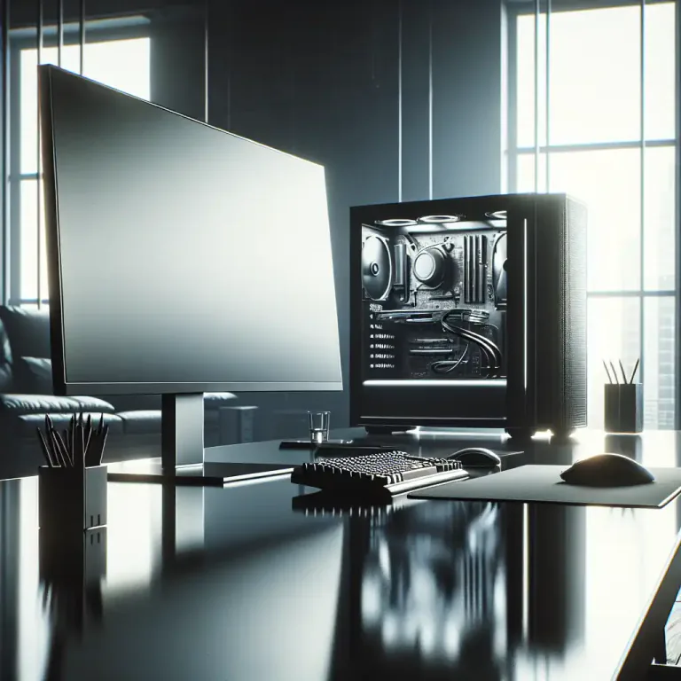 Visual representation of "desktop" - A type of computer that is meant to be used on a desk, usually larger and more powerful than a laptop.