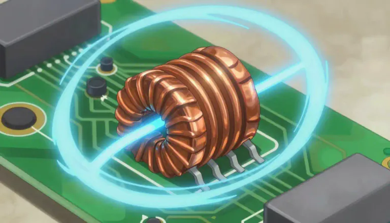 Visual representation of "inductor" - A component in an electrical circuit that stores energy in the form of a magnetic field when electric current passes through it.
