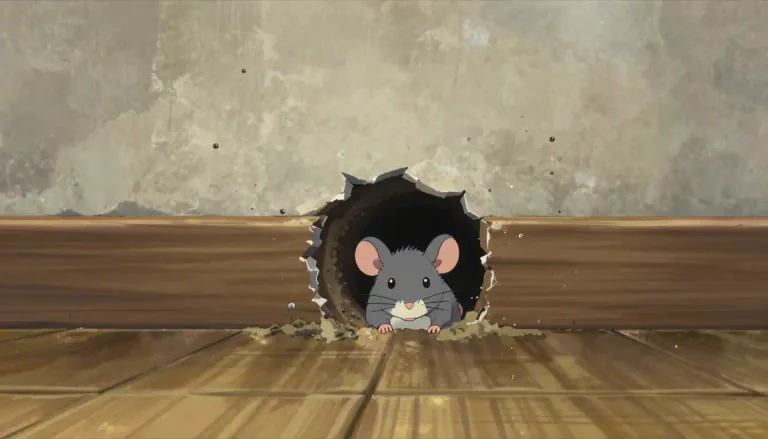 Visual representation of "mousehole" - A small hole in a wall or other surface through which a mouse can enter.